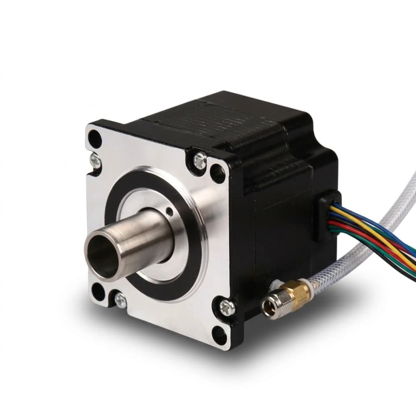 NEMA 23 custom hollow-shaft stepper motor with central wiring bore