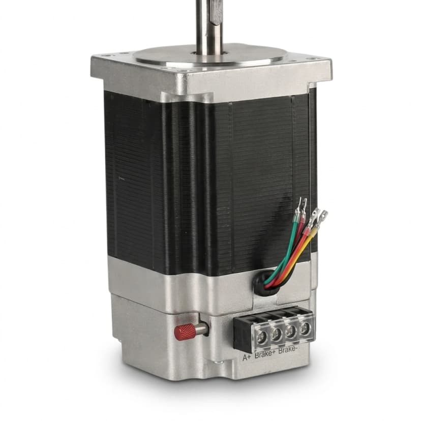 NEMA 24 stepper motor with zero-backlash CE-compliant safety brake